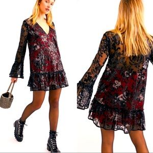 Free People Falling Flower Lace Sequin Tunic boho dress S